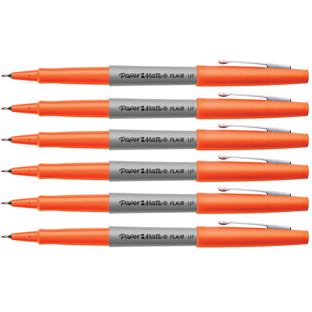 Paper Mate Flair Orange Ultra Fine Felt Tip Pens Pack of 6