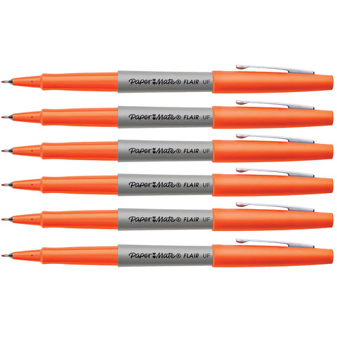 Paper Mate Flair Orange Ultra Fine Felt Tip Pens Pack of 6