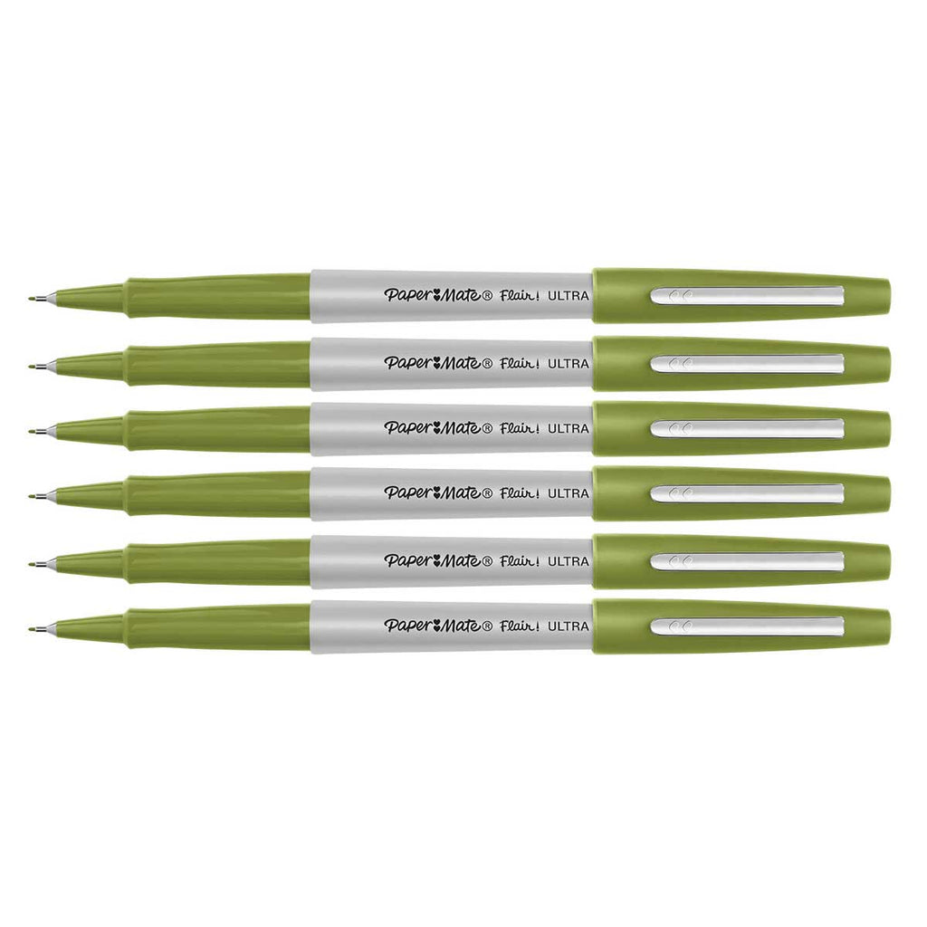 Paper Mate Flair Ultra Fine Olive Green Felt Tip Pens Pack of 6