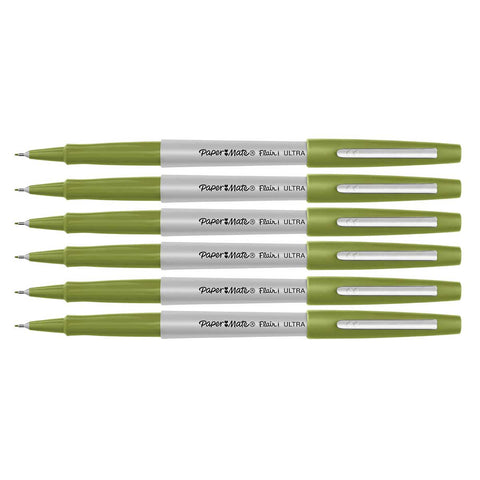 Paper Mate Flair Ultra Fine Olive Green Felt Tip Pens Pack of 6