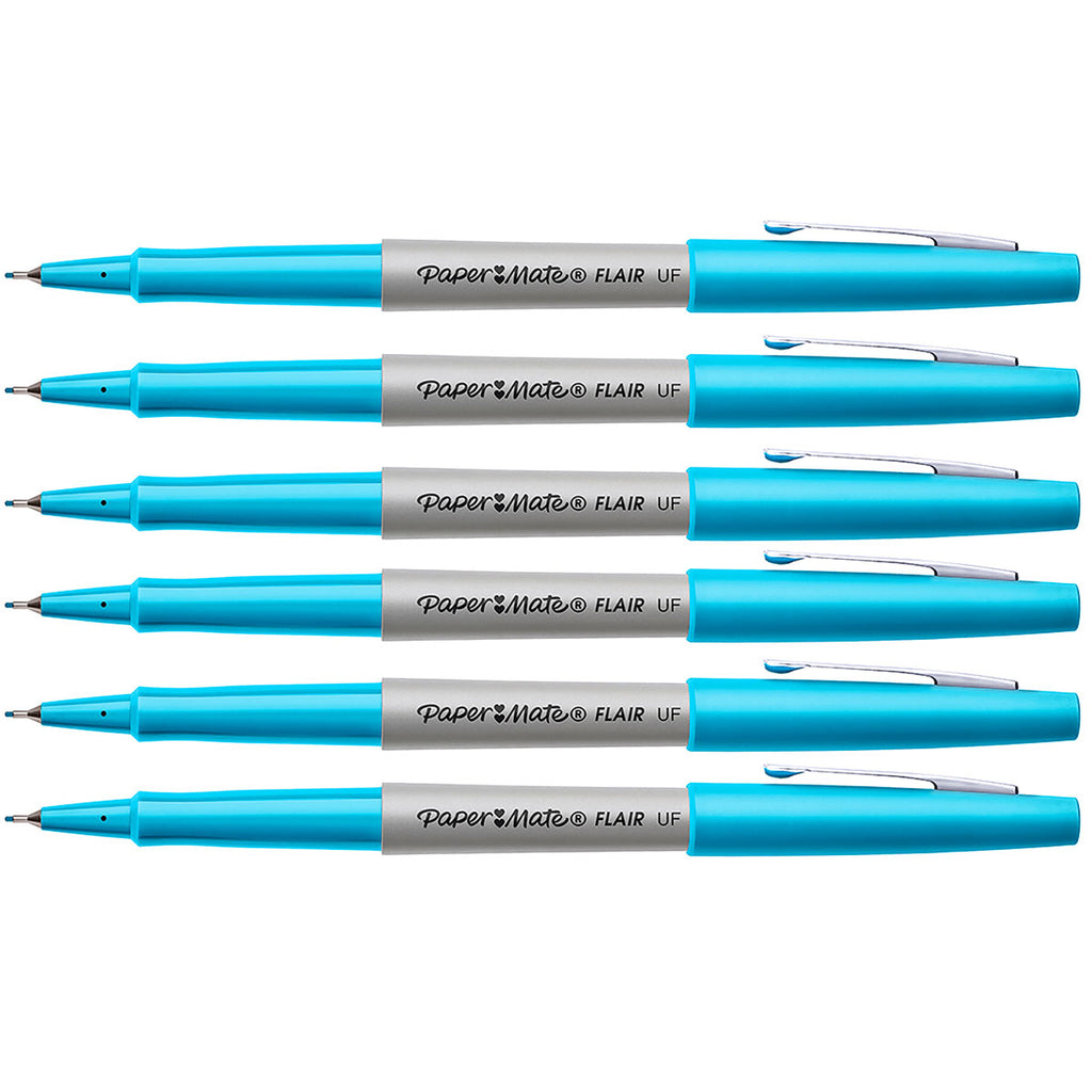 Paper Mate Flair Ultra Fine Sky Blue Turquoise Felt Tip Pens Pack Of 6