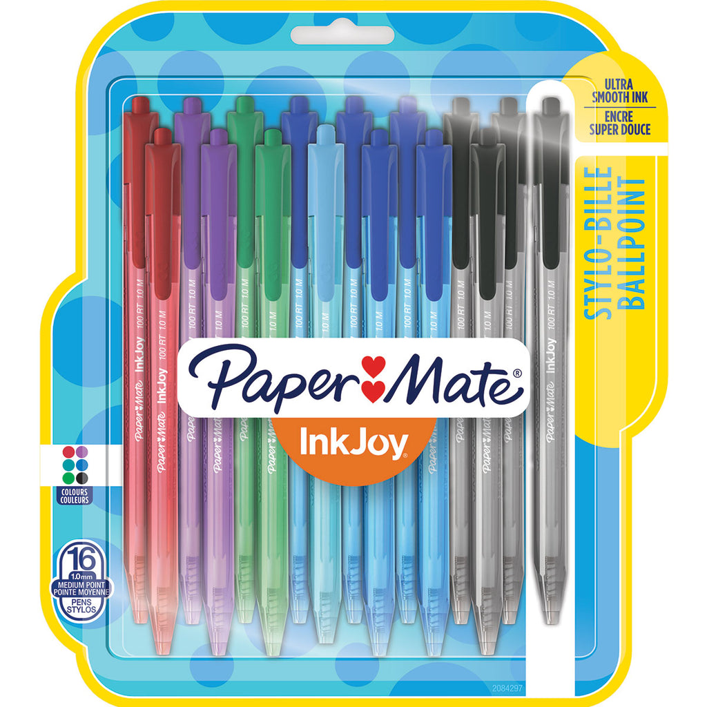 Paper Mate Inkjoy 100RT Assorted Colors Retractable Ballpoint Pens, Pack of 16  Paper Mate Ballpoint Pen
