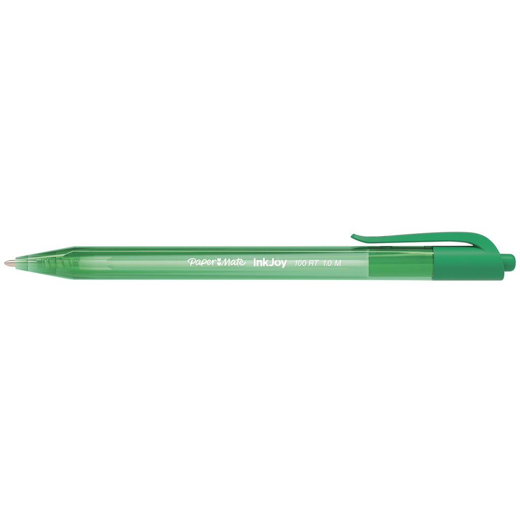 Paper Mate Inkjoy 100RT Retractable Green Ballpoint Pen, Medium 1.0mm  Paper Mate Ballpoint Pen