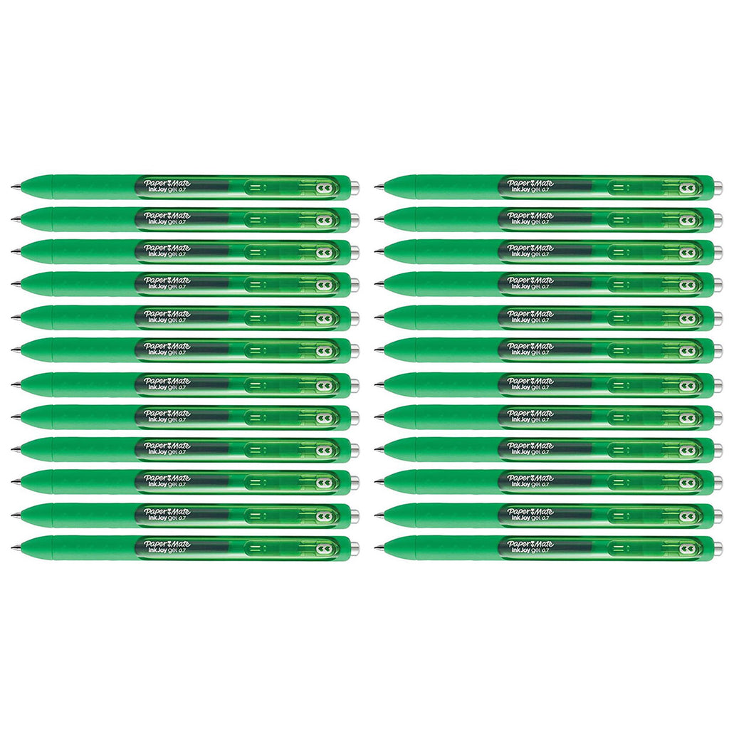 Paper Mate Inkjoy Green Gel Pen Medium 0.7mm Retractable Bulk Pack Of 24