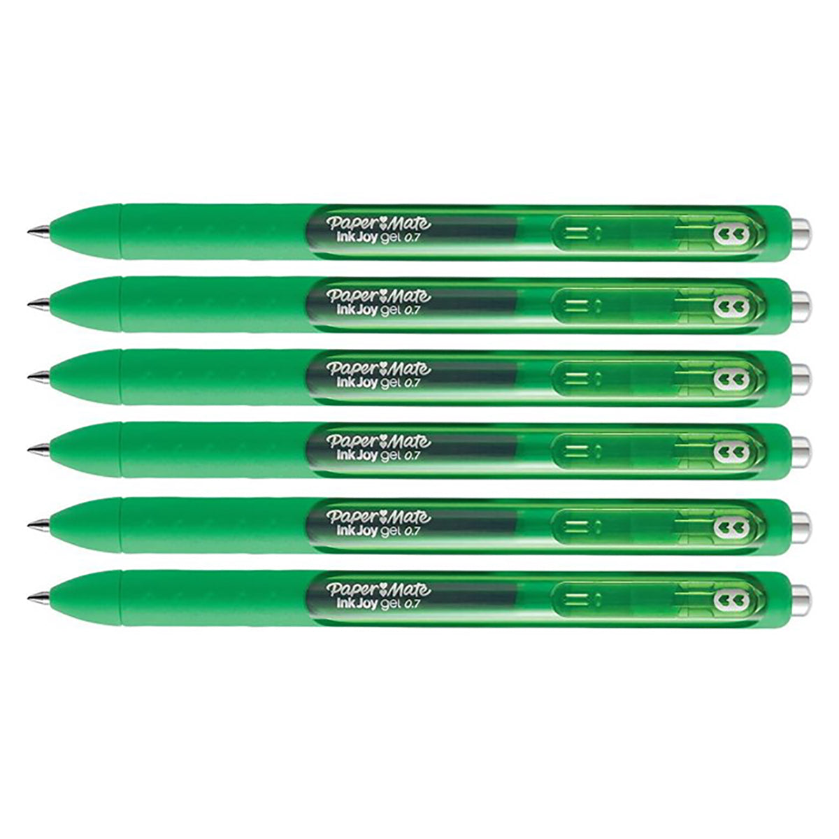Paper Mate Inkjoy Gel Pen Medium Green, 0.7mm Retractable Pack of 6