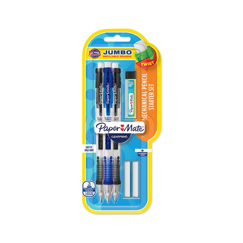 Paper Mate ClearPoint Pencils 0.7mm HB Pack of 3 + 2 Extra Erasers, 6 Extra Leads  Paper Mate Mechanical Pencils