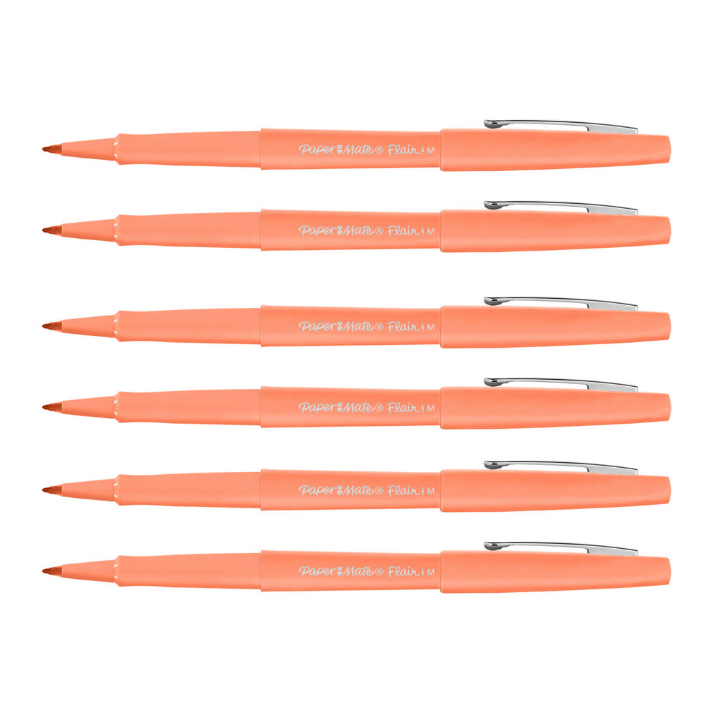 Paper Mate Flair Papaya Felt Tip Pen Medium, Point Guard - Pack of 6  Paper Mate Felt Tip Pen