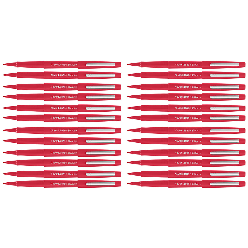 Paper Mate Flair Red Felt Tip Pens Point Guard, Bulk Pack of 24  Paper Mate Felt Tip Pen