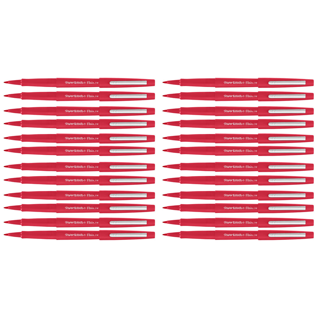 Paper Mate Flair Red Felt Tip Pens Point Guard, Bulk Pack of 24