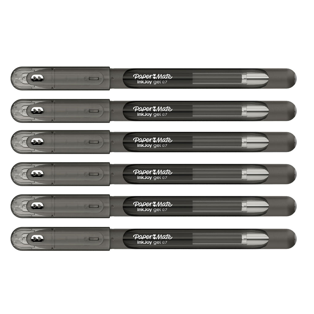 Paper Mate Inkjoy Gel Pen Black Medium 0.7mm Pack of 6