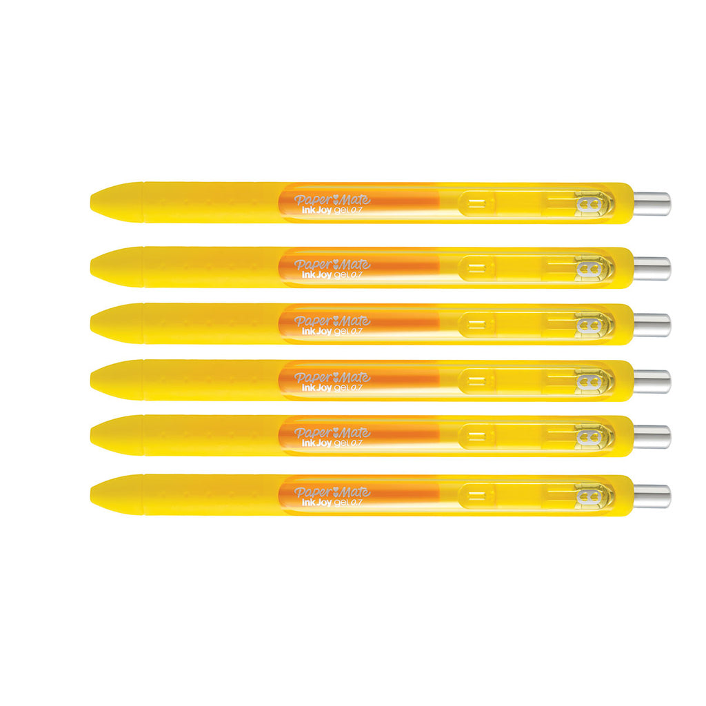 Paper Mate Inkjoy Gel Yellow Medium Point 0.7 mm Retractable Gel Pens Pack of 6