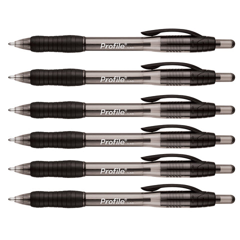 Paper Mate Profile Black Ballpoint Pen 1.4b Retractable, Bold Point Pack of 6