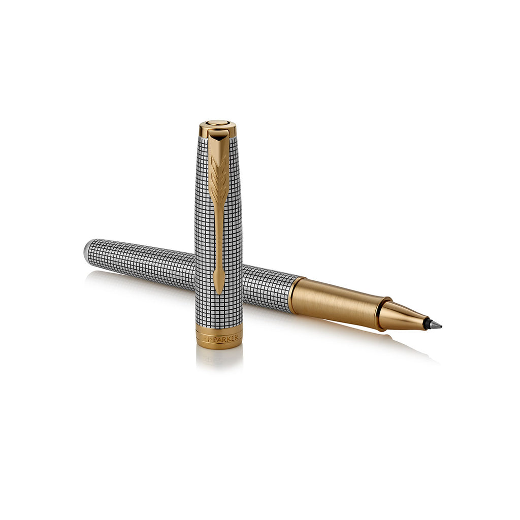 Parker Sonnet Sterling Silver Cisele Gold Trim Rollerball Pen 1931491