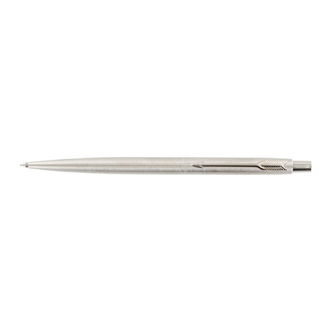 Parker Classic Brushed Stainless Steel Chrome Trim Slim Ballpoint Pen, Black Ink Made in UK