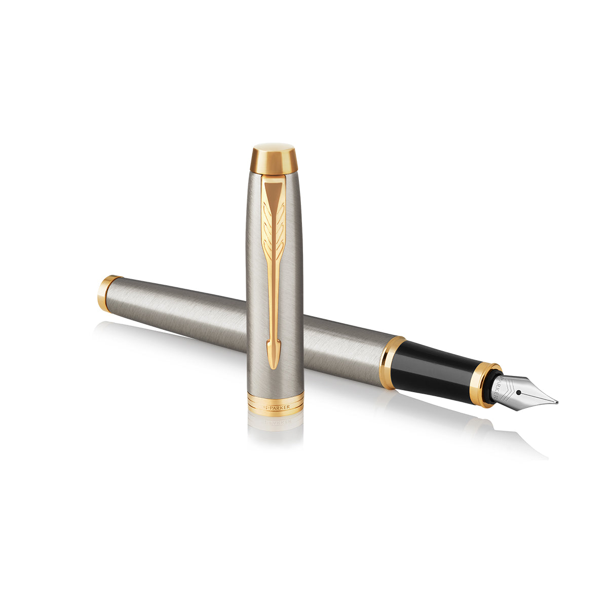 Pre Owned Parker IM Fountain Pen - Fine - Brushed Stainless Steel Gold Trim  Parker Fountain Pens