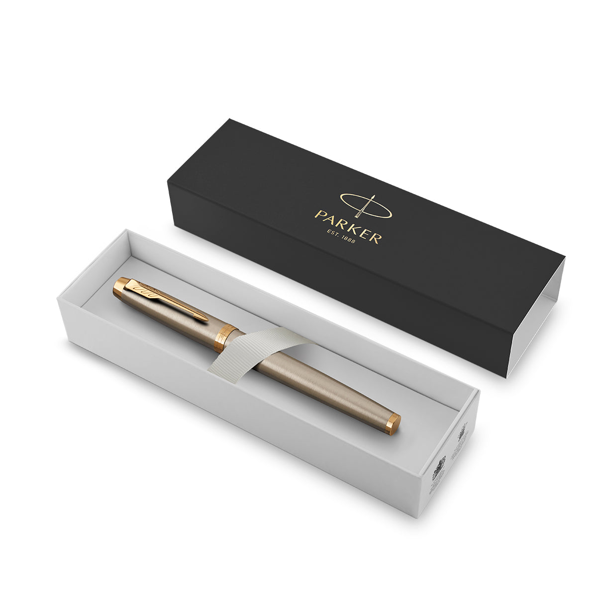 Pre Owned Parker IM Fountain Pen - Fine - Brushed Stainless Steel Gold Trim  Parker Fountain Pens