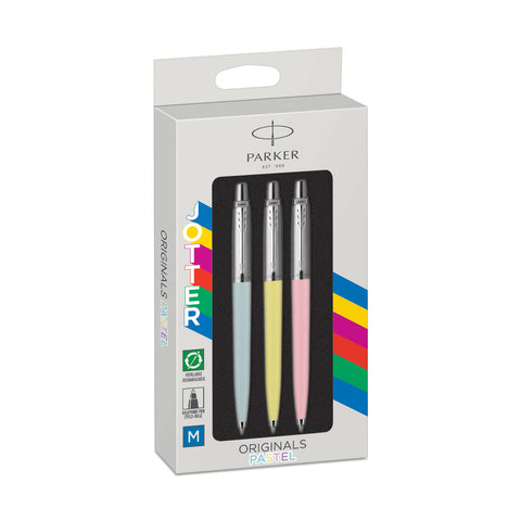 Parker Jotter Pastel Trio Pack Pink, Blue and Yellow Ballpoint Pens - Blue Ink