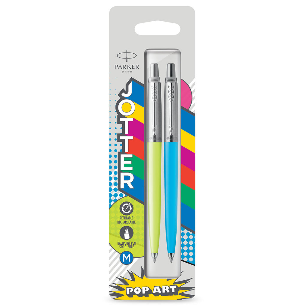 Parker Jotter Originals 60s Pop Art Lime and Sky Blue Ballpoint Pens Blue Ink