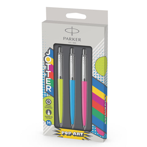 Parker Jotter Originals 60s Pop Art Lime, Sky Blue and Hot Pink Ballpoint Pens Blue Ink Set of 3  Parker Ballpoint Pen