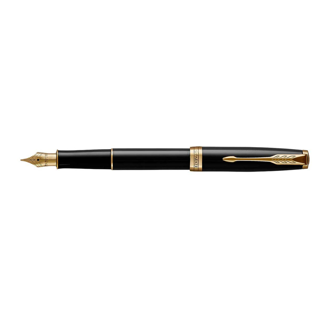 Parker Sonnet Lacquer Black Gold Trim Fountain Pen Fine