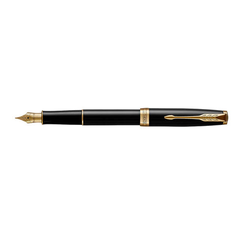 Parker Sonnet Lacquer Black Gold Trim Fountain Pen Fine