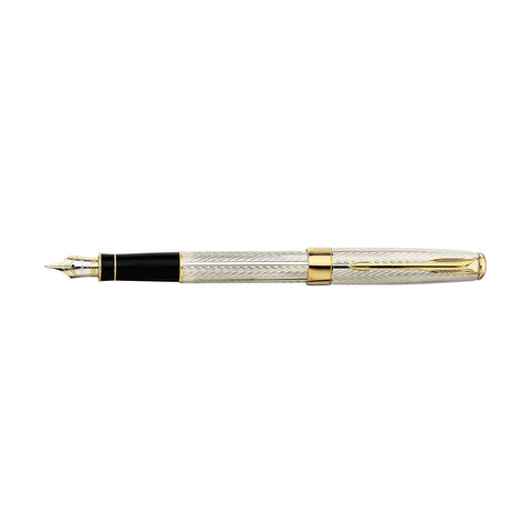 Parker Sonnet Premier 2002 Sterling Silver Fougere 18K Gold Fountain Pen Medium