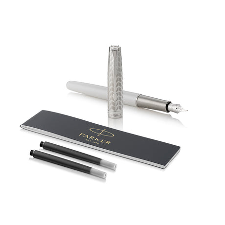 Parker Sonnet Sonnet Metal &amp; Pearl Lacquer CT 18K Solid Gold Palladium Nib with Notebook and Organizer  Parker Fountain Pens