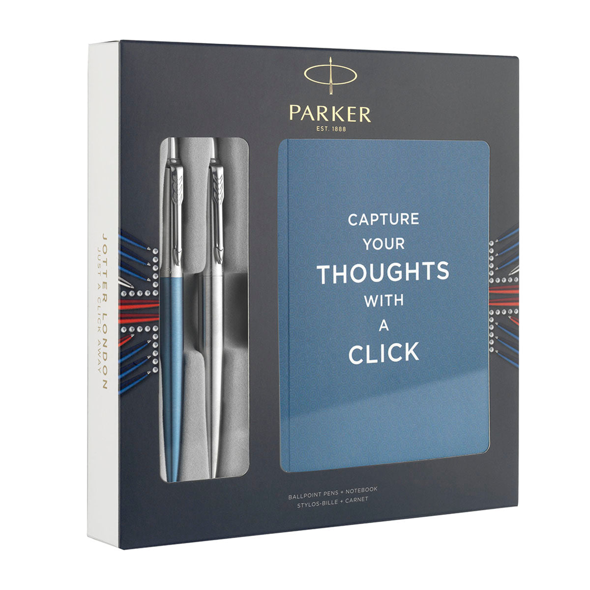 Parker Jotter London 2 Pen Gift Set with Notepad, Waterloo Blue and Stainless Steel  Parker Ballpoint Pen