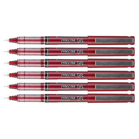 Pilot Precise V5 Red Extra Fine Rolling Ball Pen 0.5mm Pack of 6  Pilot Rollerball Pens