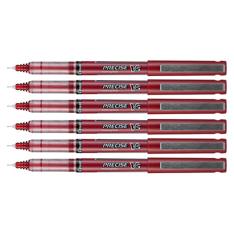 Pilot Precise V5 Red Extra Fine Rolling Ball Pen 0.5mm Pack of 6