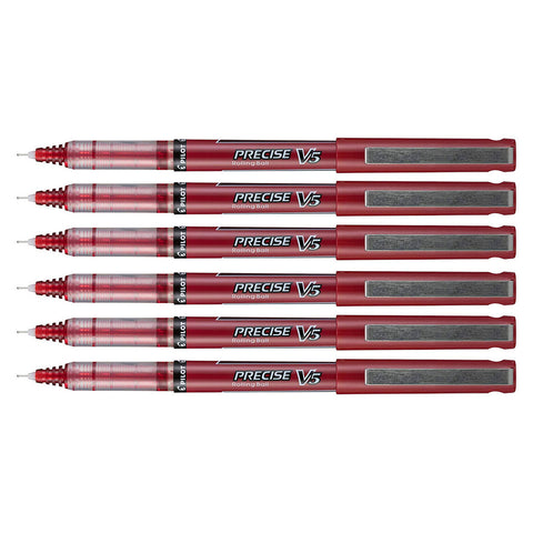 Pilot Precise V5 Red Extra Fine Rolling Ball Pen 0.5mm Pack of 6  Pilot Rollerball Pens