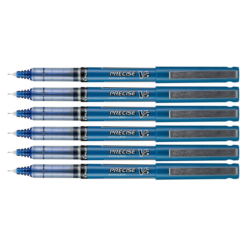 Pilot Precise V5 Blue Extra Fine Rollerball Pens 0.5mm Pack of 6