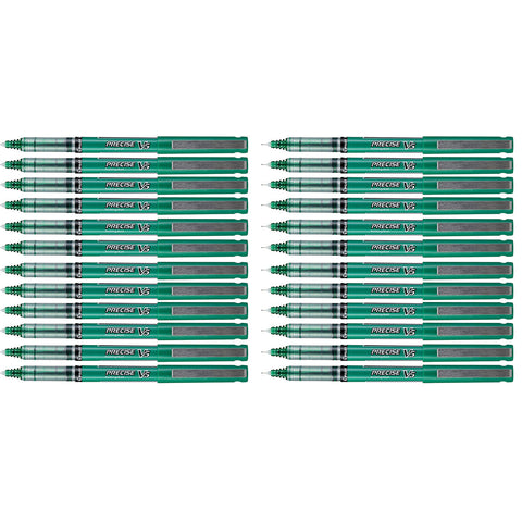 Pilot Precise V5 Green Roller Ball Pens 0.5mm Bulk Pack of 24