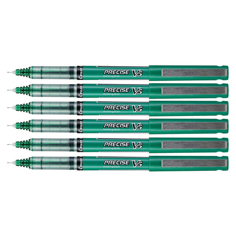 Pilot Precise V5 Green Roller Ball Pens 0.5mm Pack of 6  Pilot Rollerball Pens