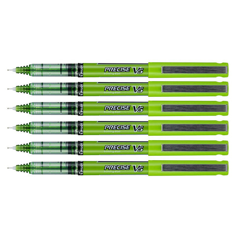 Pilot Precise V5 Extra Fine Lime Green Rolling Ball Pen 0.5mm Pack of 6
