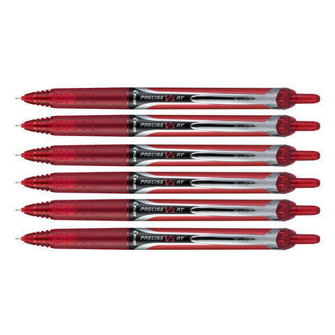 Pilot Precise V5 RT Red Extra Fine, Retractable Rollerball Pens Pack of 6