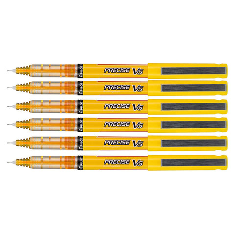 Pilot Precise V5 Extra Fine Yellow Rolling Ball Pen 0.5mm Pack of 6