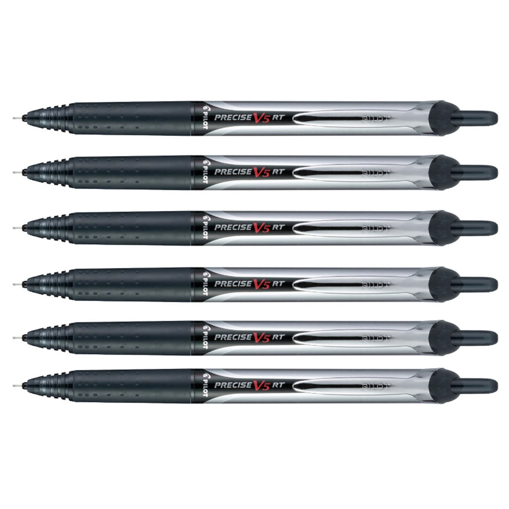 Pilot Precise V5 RT Black Extra Fine, Retractable Rollerball Pen Pack of 6  Pilot Rollerball Pens
