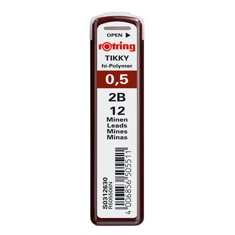 Rotring 0.5mm 2B, Tube of 12 Leads For Mechanical Pencils  Rotring Leads