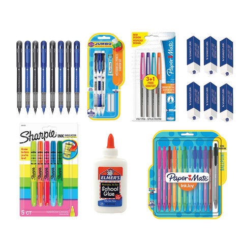 Back To School Supplies Bundle, Pens, Pencils, Highlighters, Glue and Erasers