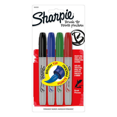 Sharpie Brush Tip Markers Assorted Colors Pack of 4  Sharpie Brush Tip Markers