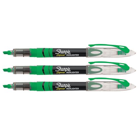 Sharpie Liquid Highlighter Green Narrow Chisel Tip Pack of 3  Sharpie Highlighter
