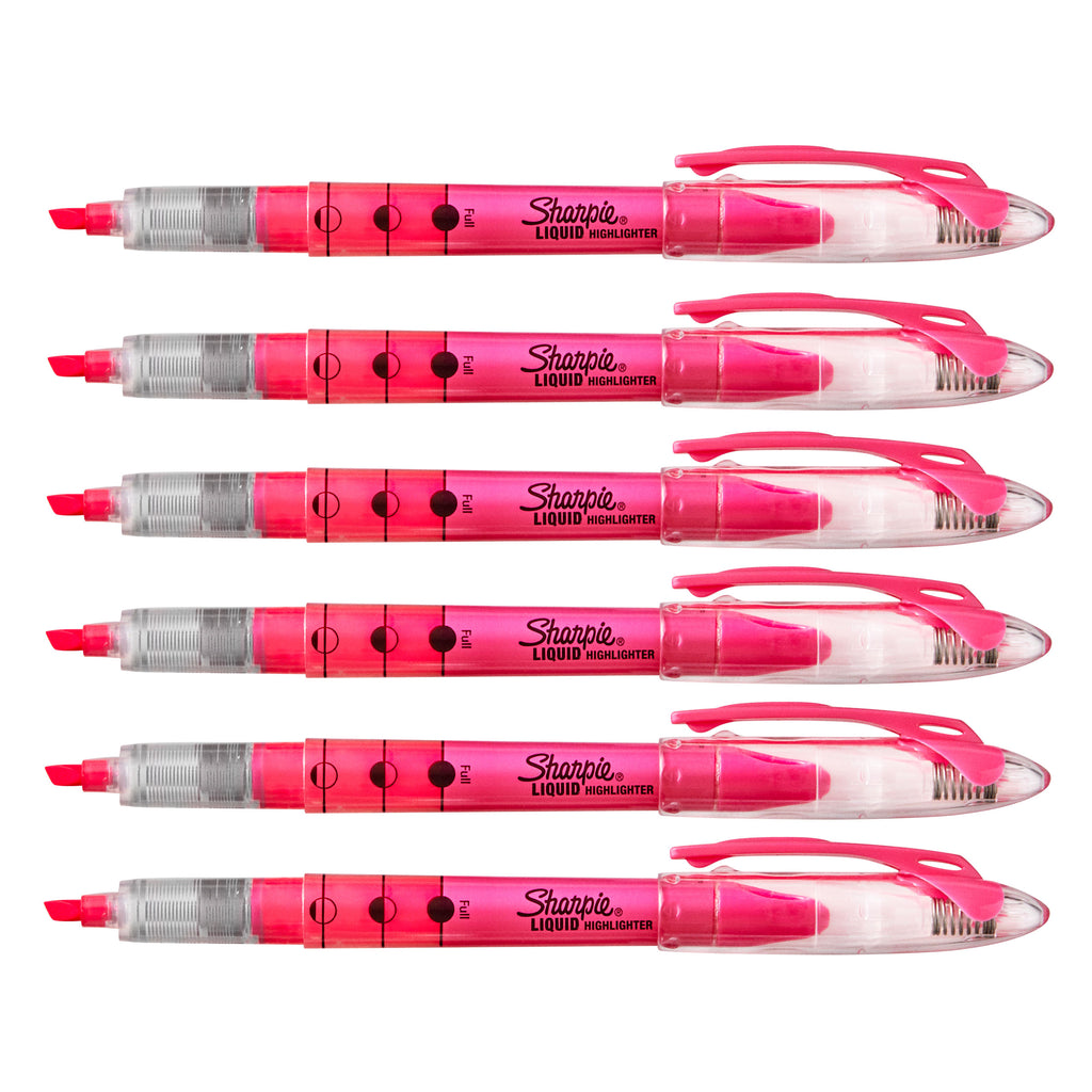 Sharpie Liquid Highlighter Pink Narrow Chisel Tip Pack Of  6