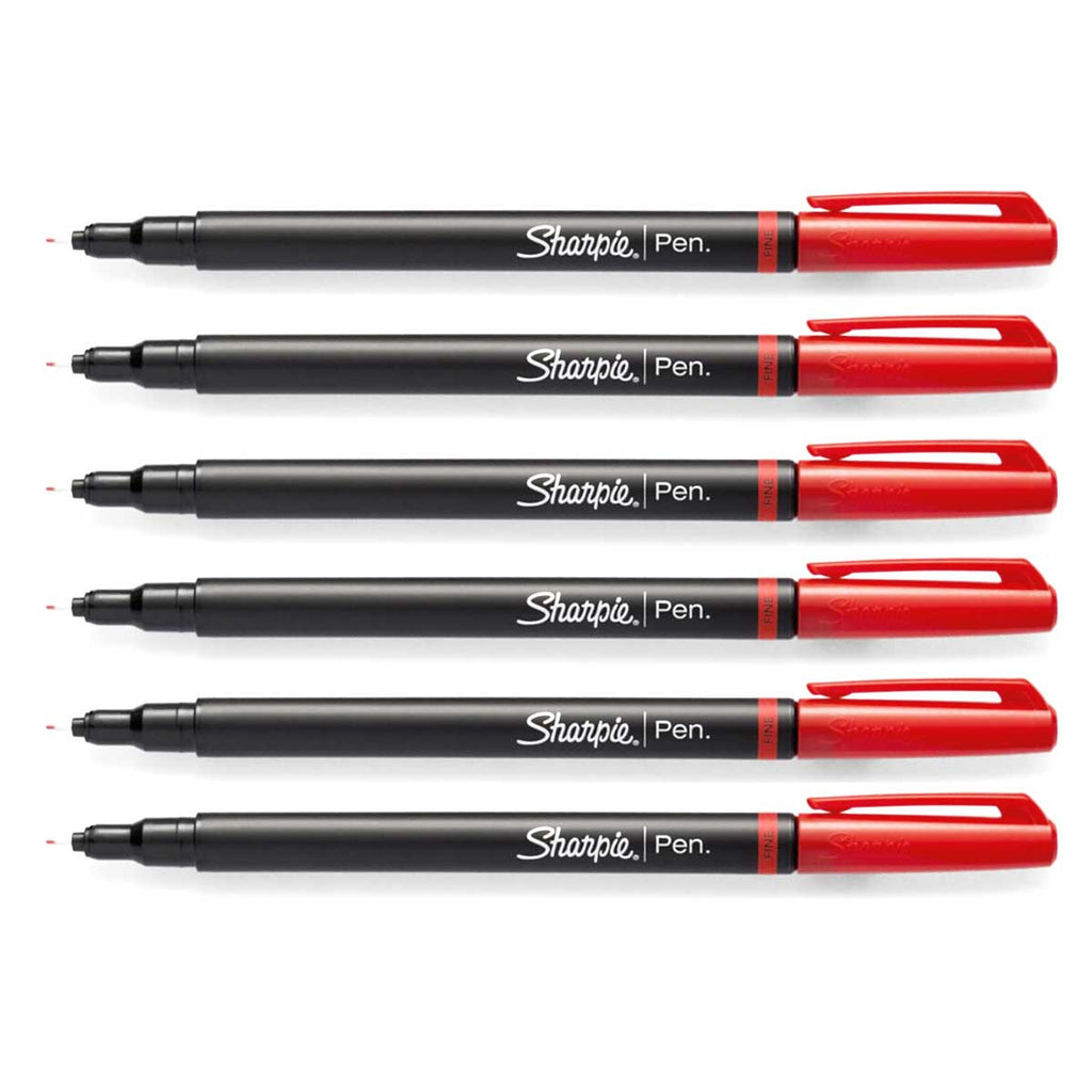 Sharpie Pens, Red Fine, Pack of 6