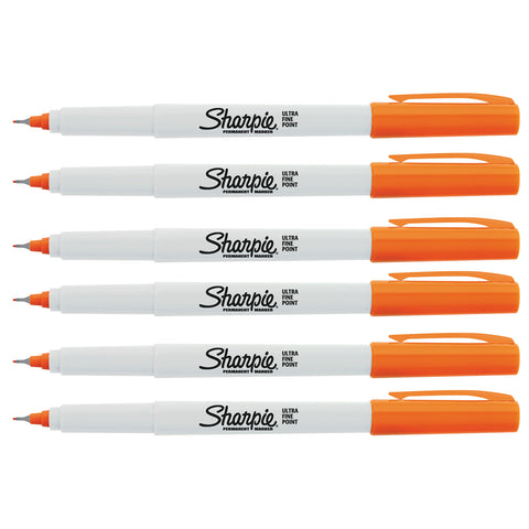 Sharpie Ultra Fine Orange Markers, Pack Of 6