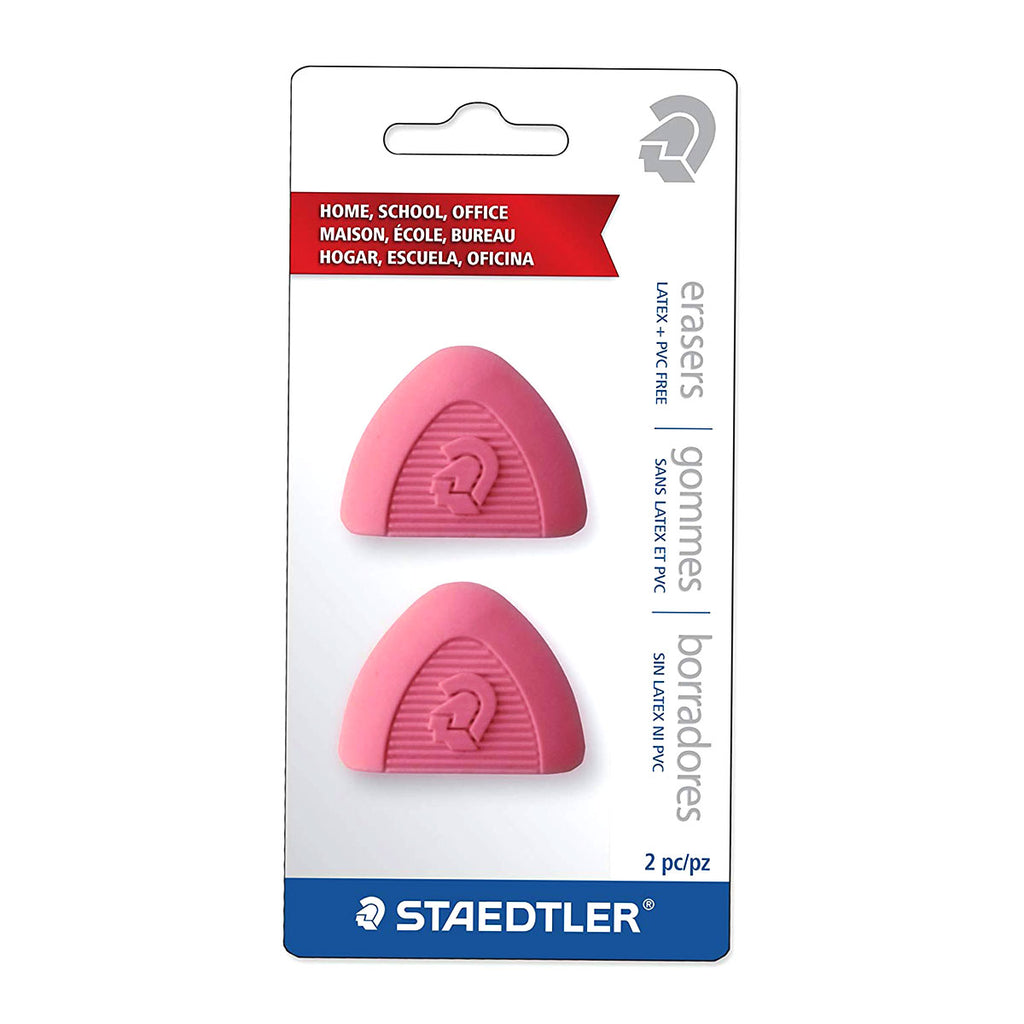 Staedtler Triangle Pink Erasers for Pencils Pack of 2Pens and Pencils