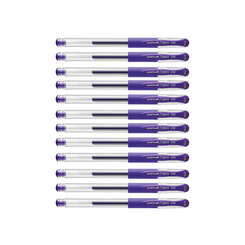 Uni Ball Signo DX 0.38 mm Purple Gel Pen Pack Of 12  Uni-Ball Gel Ink Pens