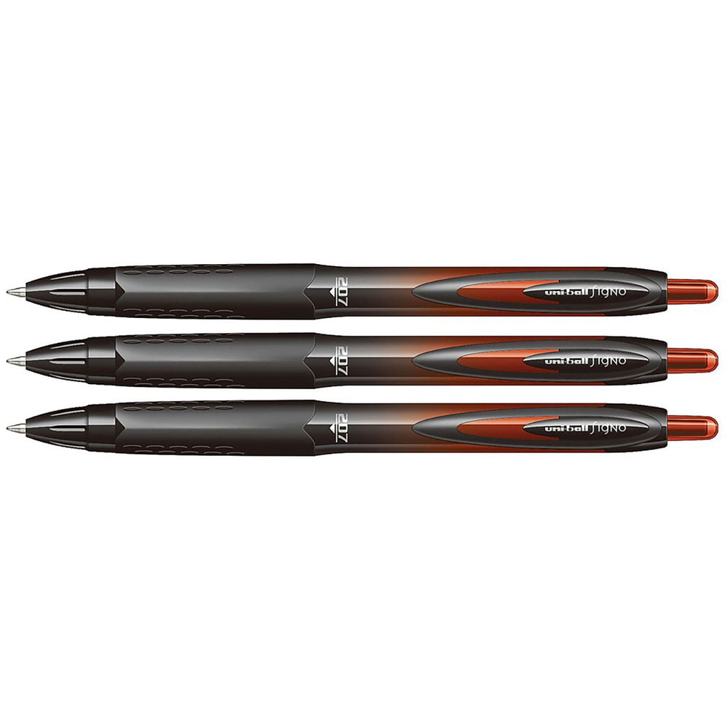 Uni Ball Signo 207 RT BLX Red /Black Medium 0.7mm Retractable Gel Ink Pen Pack of 3