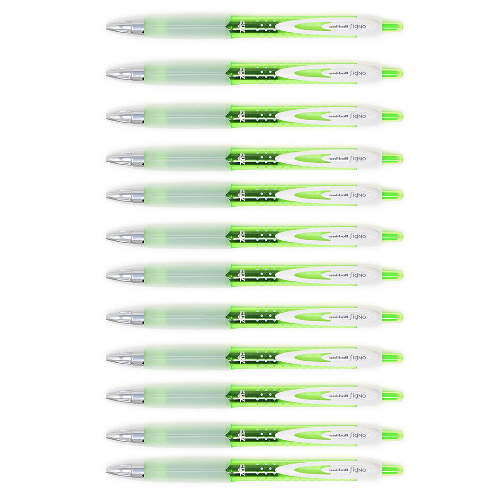 Uni Ball Signo 207 Light Green Gel Pen Medium 0.7mm Retractable - Polka Dot Design 12 Count