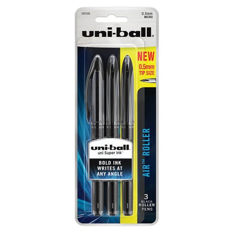 Uni Ball Air Micro Black Rollerball Pen 0.5MM Pack of 3  Uni-Ball Rollerball Pens